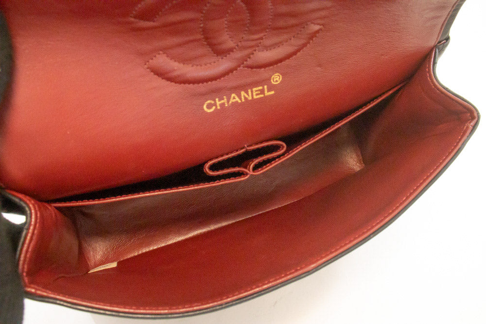 CHANEL Classic Double Flap 10" Chain Shoulder Bag Zwarte lamsvacht ao6 hannari-shop