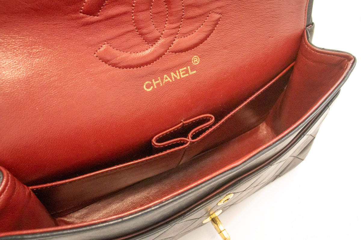 CHANEL Classic Double Flap 10" Chain Shoulder Bag Zwarte lamsvacht ao6 hannari-shop
