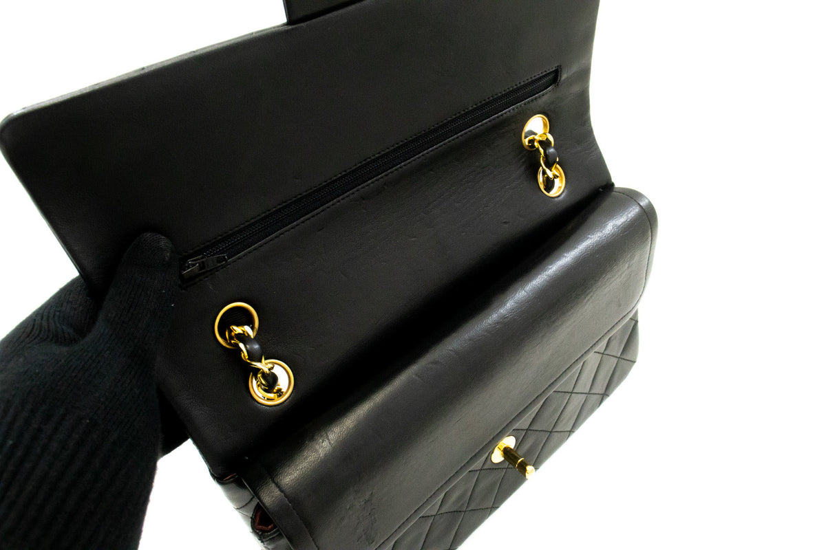 CHANEL Classic Double Flap 10" Chain Shoulder Bag Zwarte lamsvacht ao6 hannari-shop