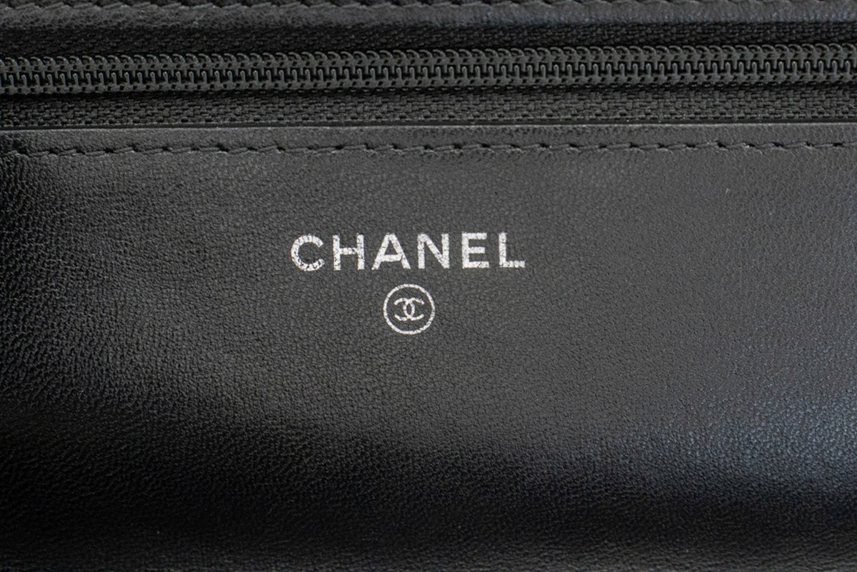 CHANEL Zwarte Classic Wallet On Chain WOC Schoudertas Lamsleer SV ap8 hannari-shop
