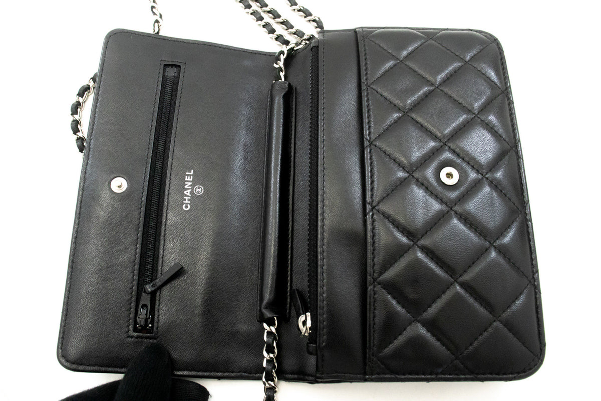 CHANEL Zwarte Classic Wallet On Chain WOC Schoudertas Lamsleer SV ap8 hannari-shop