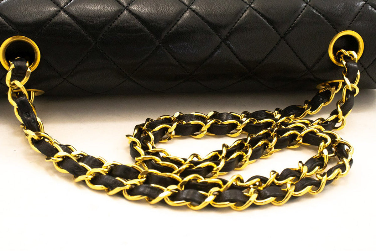 CHANEL Classic Double Flap 10" Chain Schoudertas Zwart Lamsleer ap6 hannari-shop