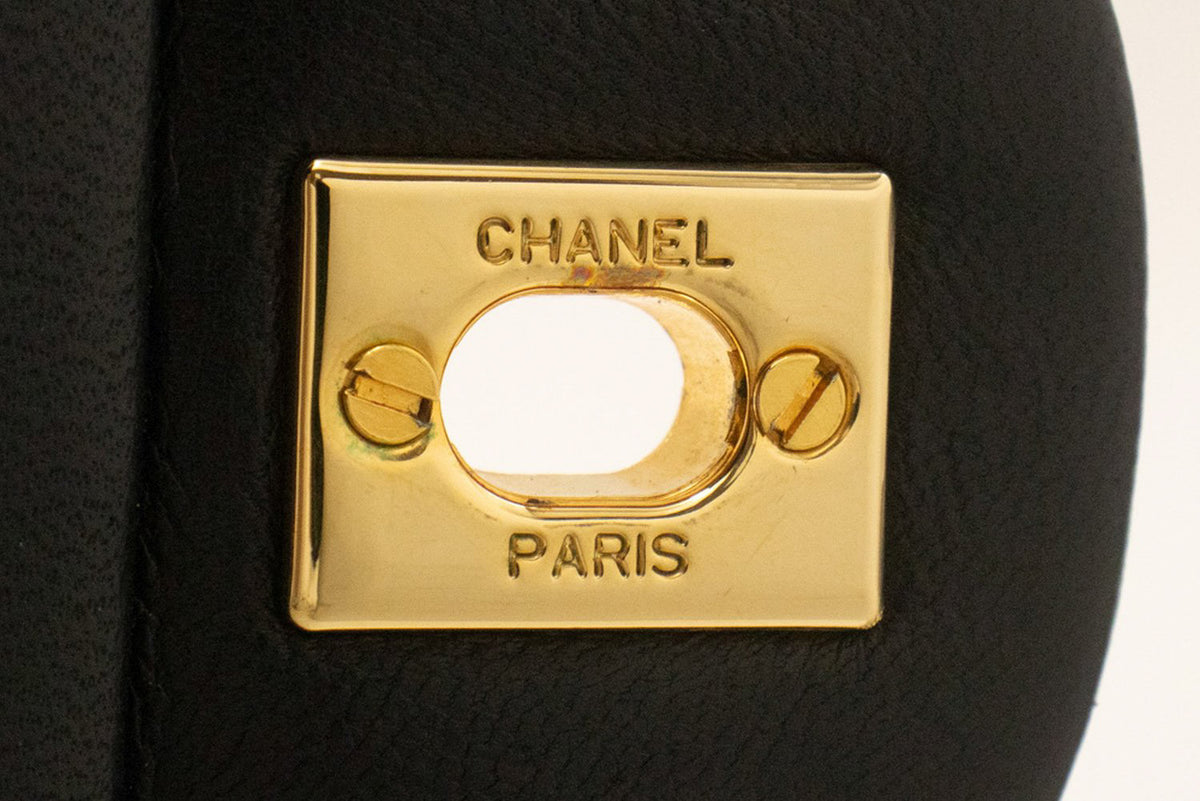 CHANEL Classic Double Flap 10" Chain Schoudertas Zwart Lamsleer ap6 hannari-shop