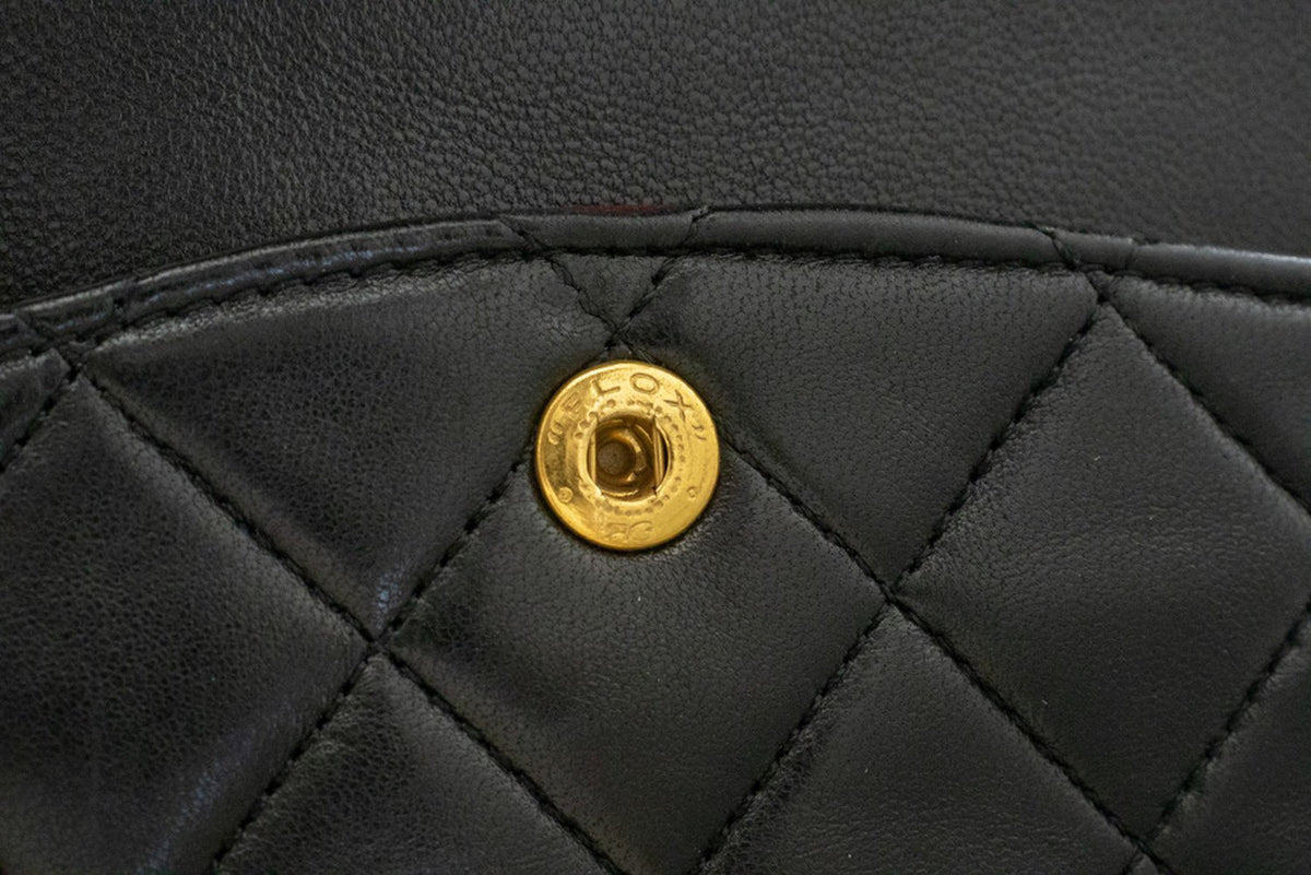 CHANEL Classic Double Flap 10" Chain Schoudertas Zwart Lamsleer ap6 hannari-shop