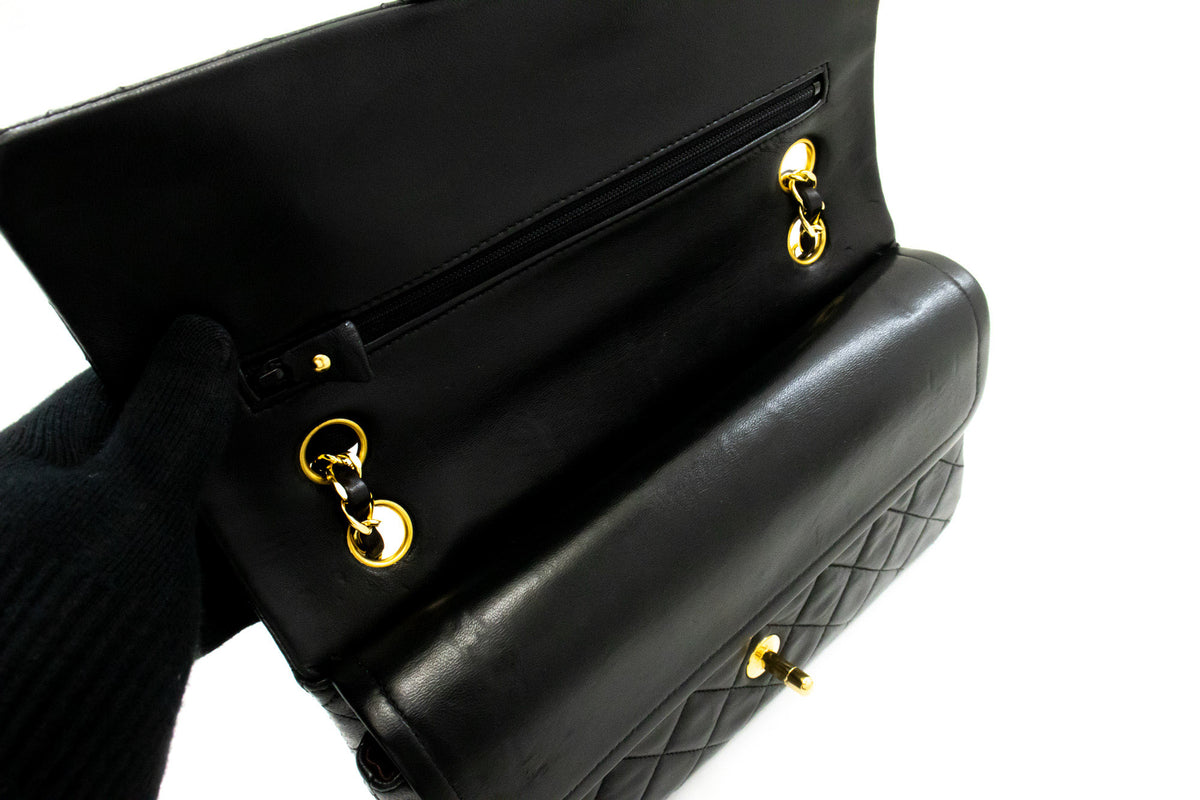 CHANEL Classic Double Flap 10" Chain Schoudertas Zwart Lamsleer ap6 hannari-shop