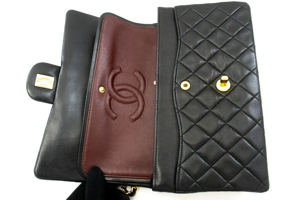 CHANEL Classic Double Flap 10" Chain Schoudertas Zwart Lamsleer ap6 hannari-shop