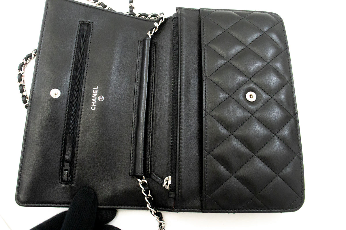 CHANEL Zwarte Classic Wallet On Chain WOC Schoudertas Lamsleer ap5 hannari-shop