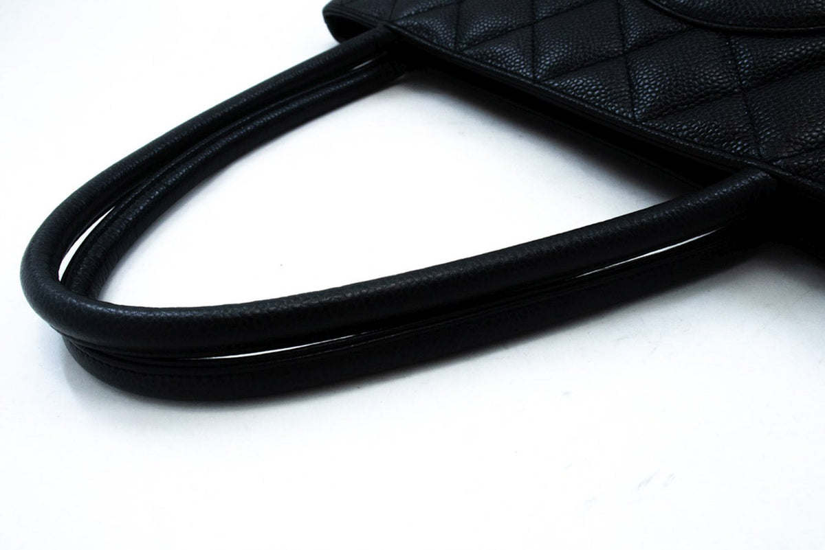 CHANEL Silver Medallion Grained Calfskin Leather Shoulder Bag ap3 — flap open hannari-shop