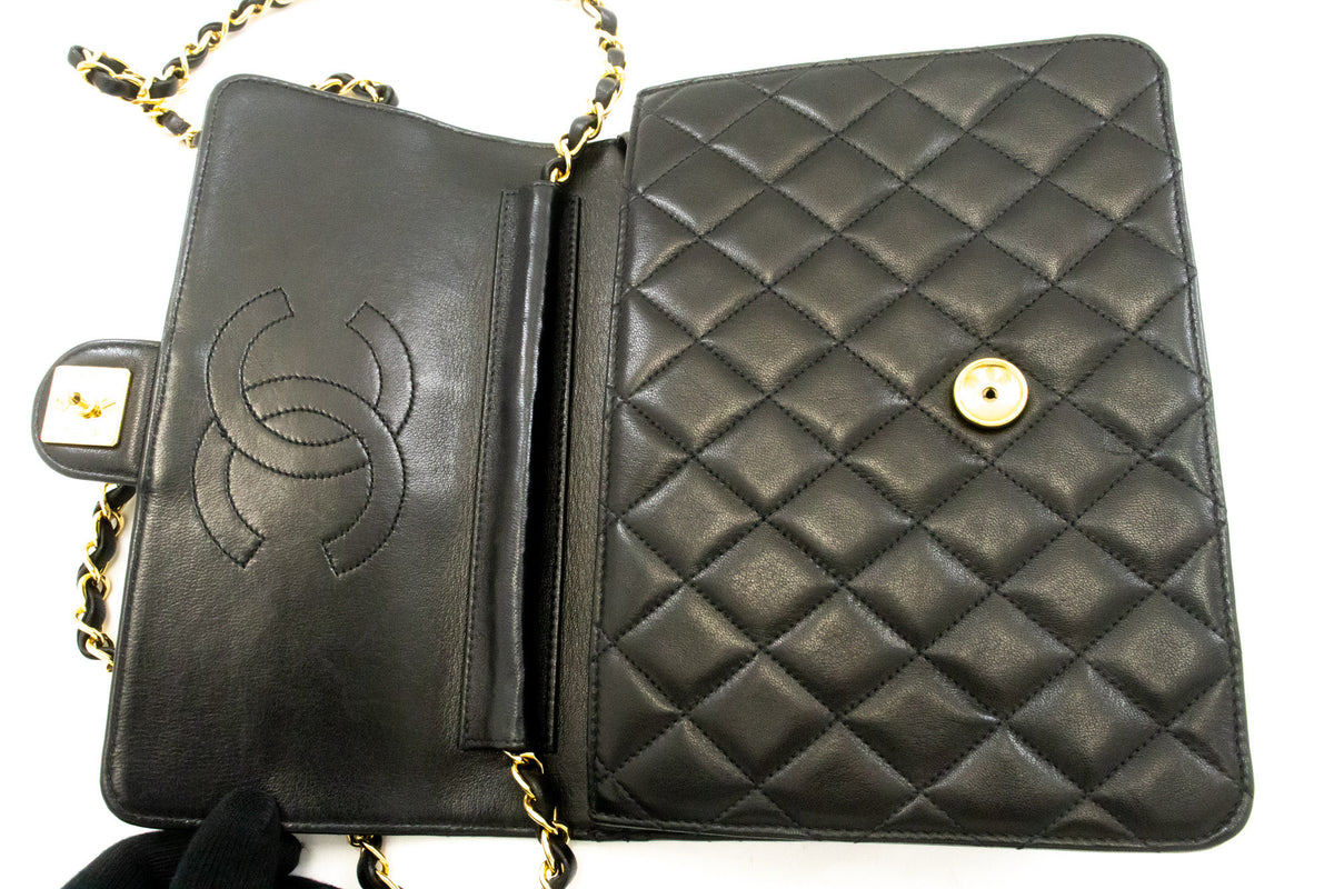 CHANEL Small Chain Schoudertas Clutch Zwart Gewatteerde Flap Lamsskin ap4 hannari-shop