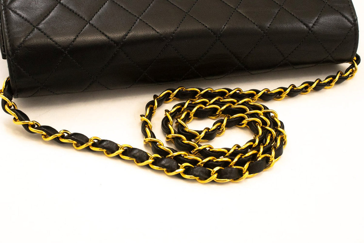 CHANEL Full Flap Chain Schoudertas Clutch Zwart Gewatteerd Lamsleer ao4 hannari-shop