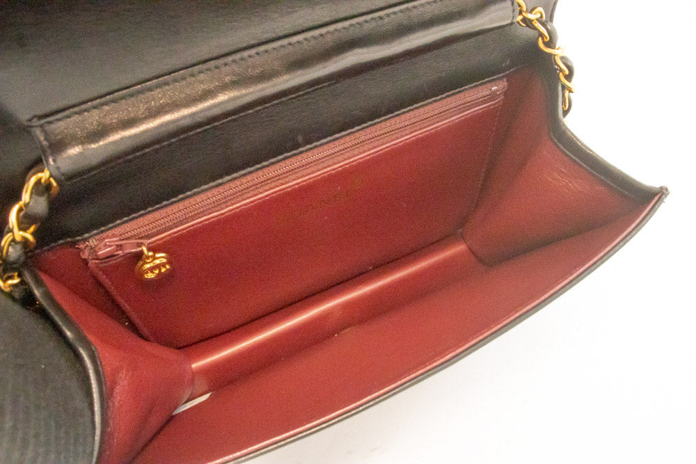 CHANEL Full Flap Chain Schoudertas Clutch Zwart Gewatteerd Lamsleer ao4 hannari-shop