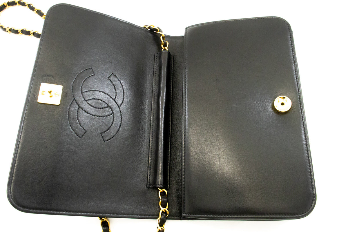 CHANEL Full Flap Chain Schoudertas Clutch Zwart Gewatteerd Lamsleer ao4 hannari-shop