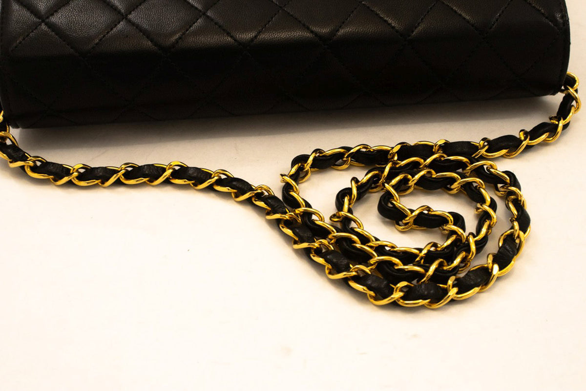 CHANEL Full Flap Chain Schoudertas Clutch Zwart Gewatteerd Lamsleer ao5 hannari-shop