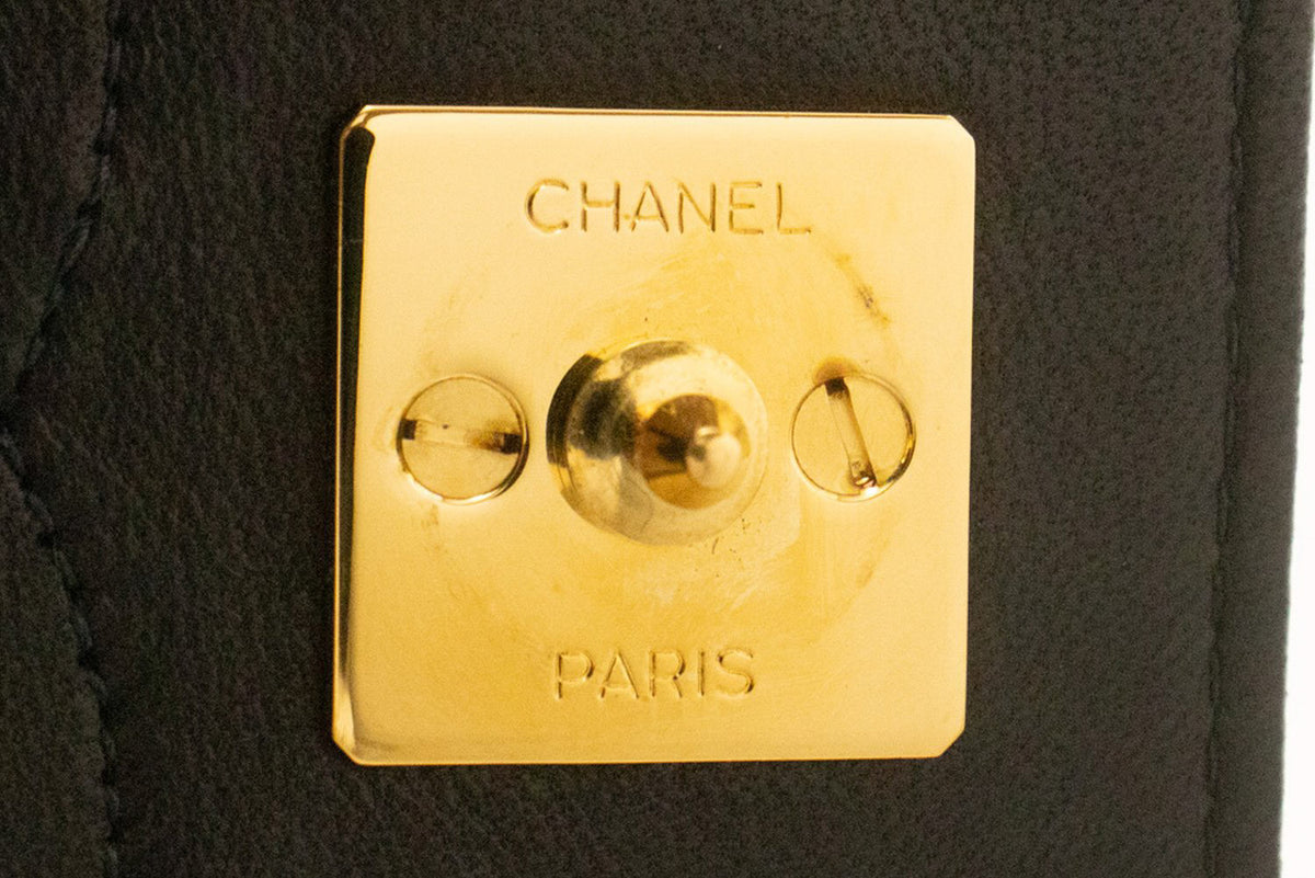 CHANEL Full Flap Chain Schoudertas Clutch Zwart Gewatteerd Lamsleer ao5 hannari-shop