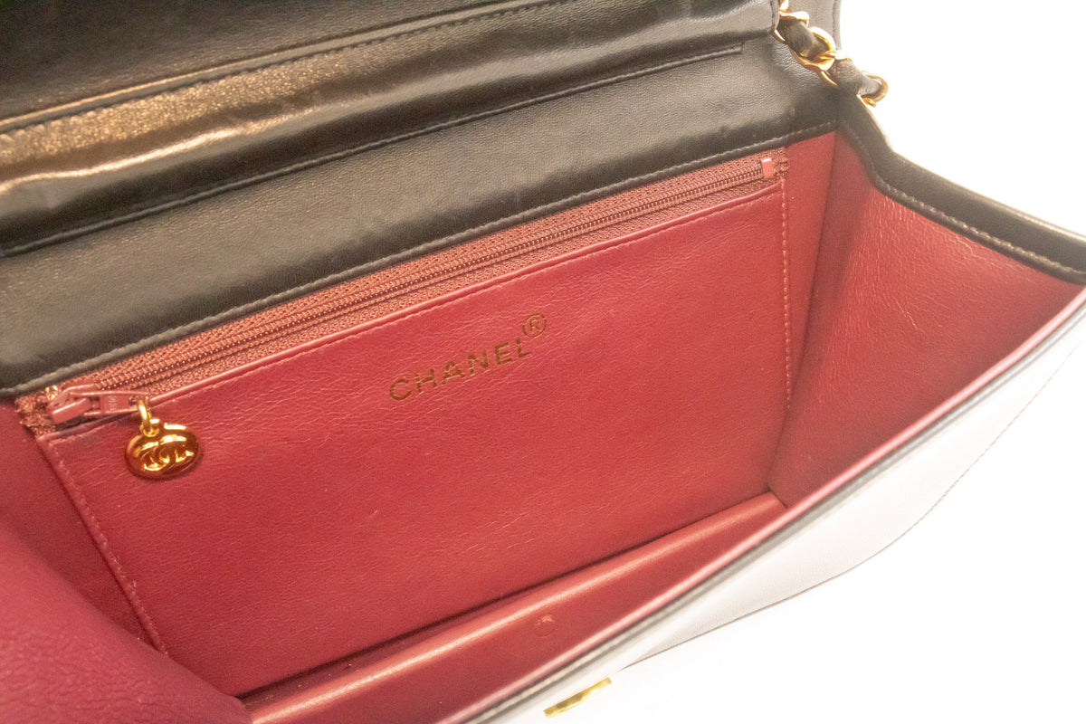 CHANEL Full Flap Chain Schoudertas Clutch Zwart Gewatteerd Lamsleer ao5 hannari-shop