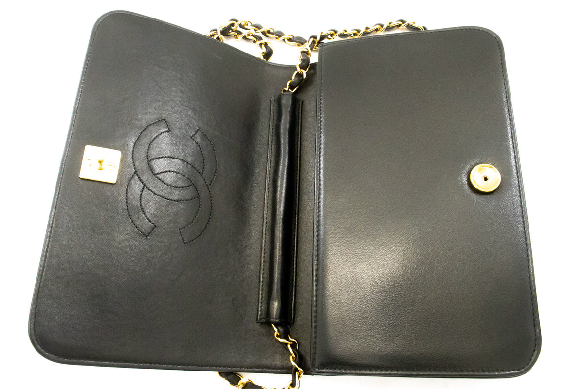 CHANEL Full Flap Chain Schoudertas Clutch Zwart Gewatteerd Lamsleer ao5 hannari-shop