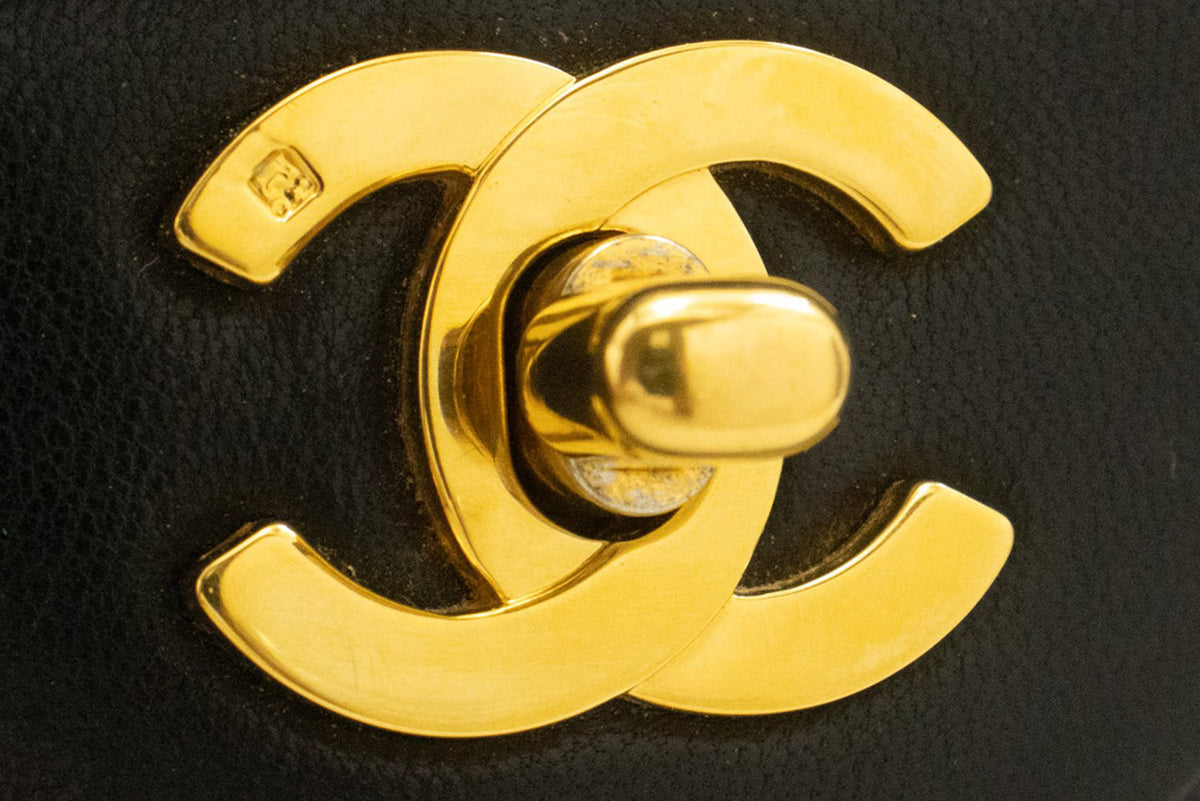 CHANEL Classic Double Flap 9" Chain Schoudertas Zwart Lamsleer ap2 — binnenzijde hannari-shop