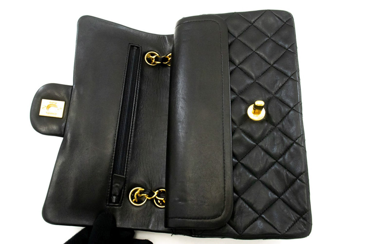 CHANEL Classic Double Flap 9" Chain Schoudertas Zwart Lamsleer ap2 hannari-shop