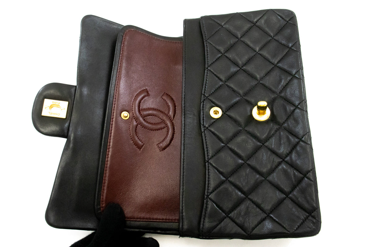 CHANEL Classic Double Flap 9" Chain Schoudertas Zwart Lamsleer ap2 hannari-shop
