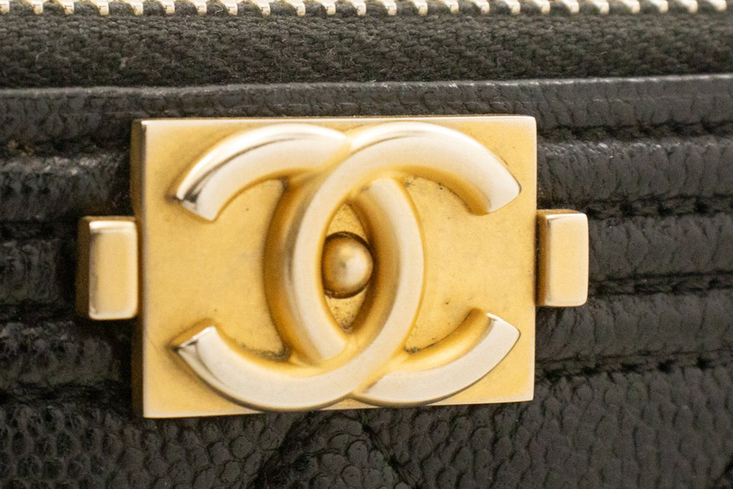 CHANEL Boy Zwarte Caviar Portemonnee Aan Ketting WOC Dubbele Ritssluiting Schoudertas n35 hannari-shop