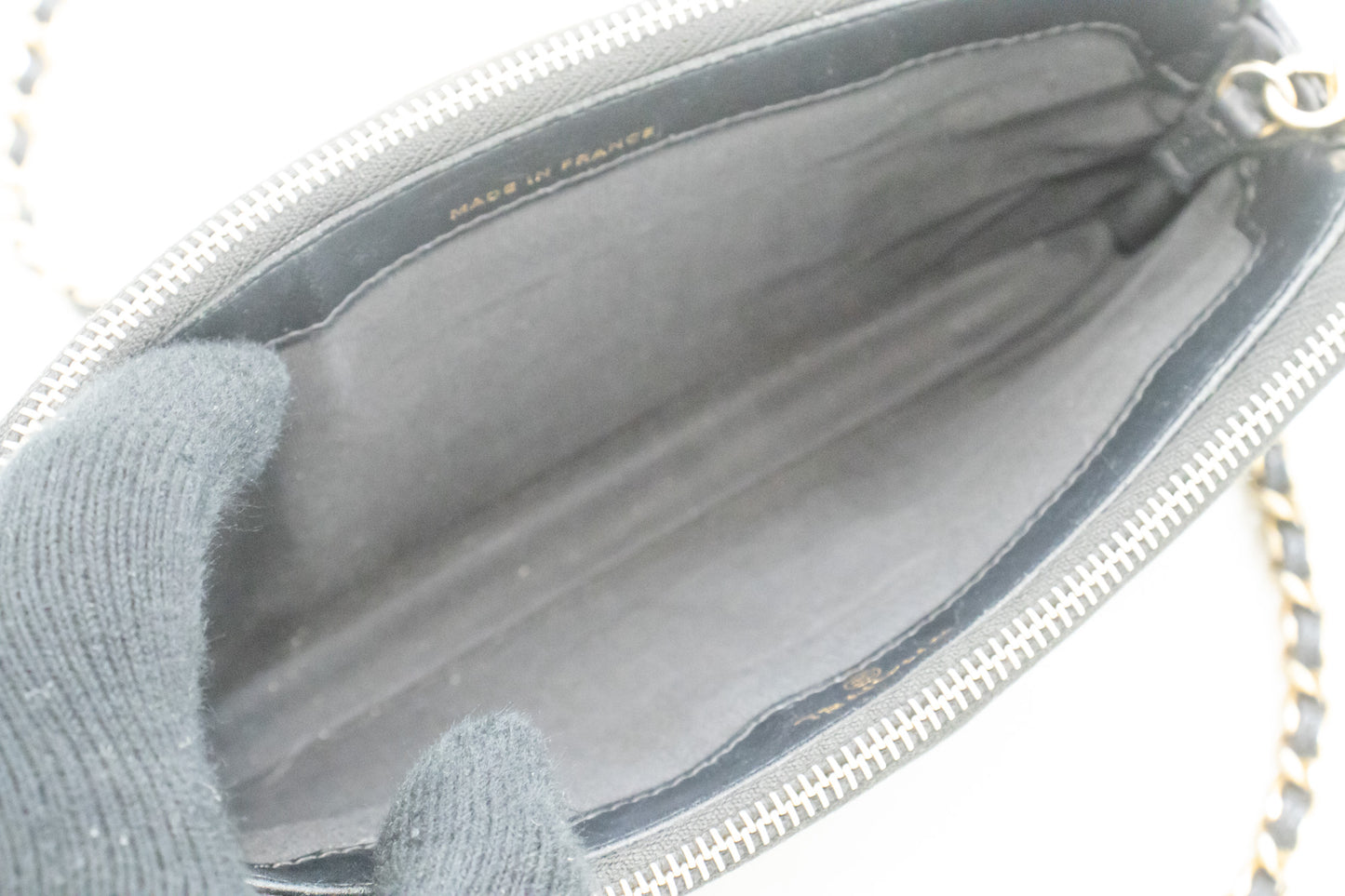 CHANEL Boy Zwarte Caviar Portemonnee Aan Ketting WOC Dubbele Ritssluiting Schoudertas n35 hannari-shop