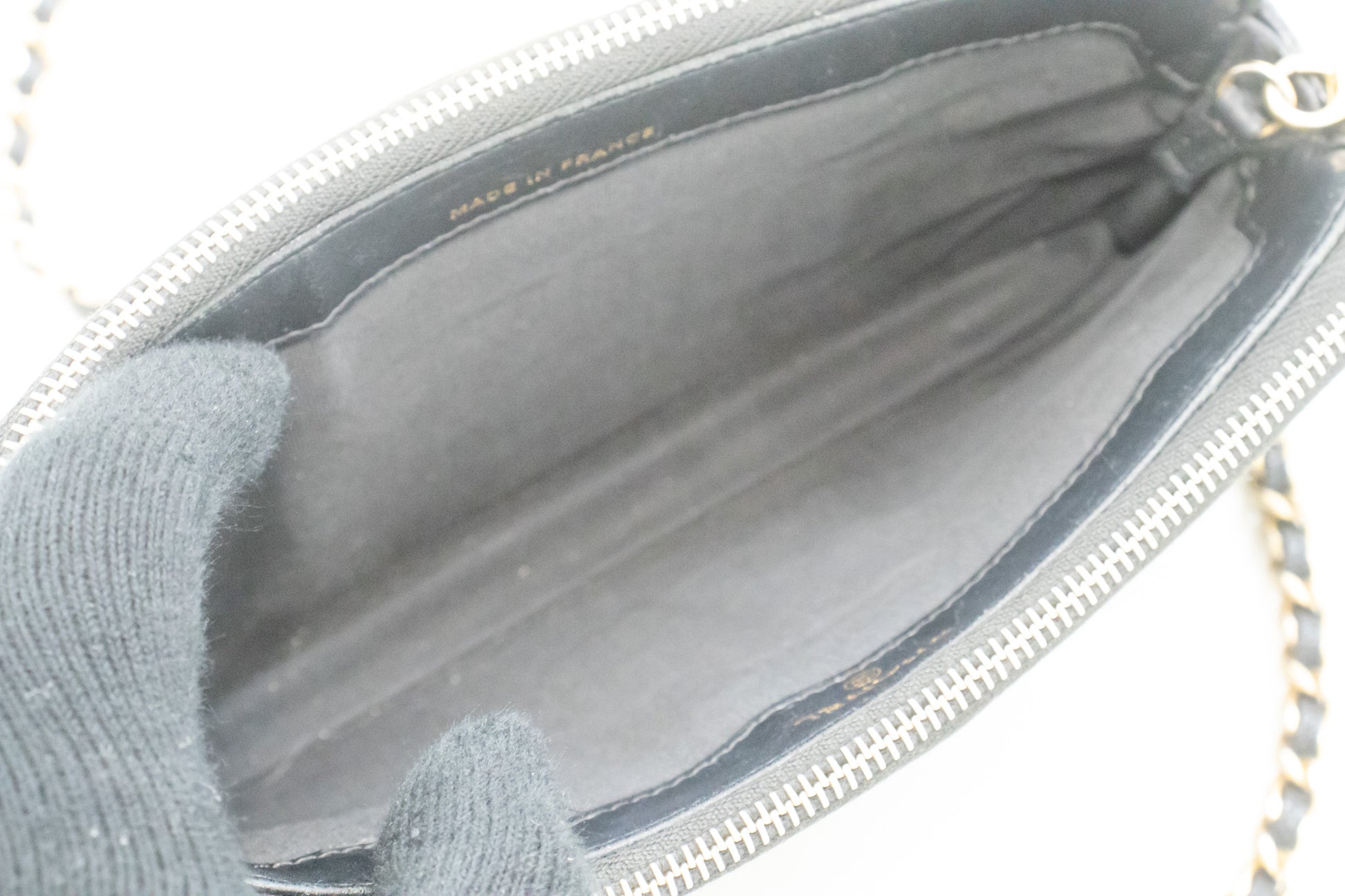 CHANEL Boy Zwarte Caviar Portemonnee Aan Ketting WOC Dubbele Ritssluiting Schoudertas n35 hannari-shop
