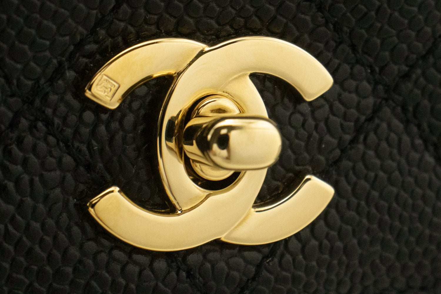 CHANEL Caviar Handtas Top Handle Tas Kelly Zwart Flap Leer Goud n63 hannari-shop