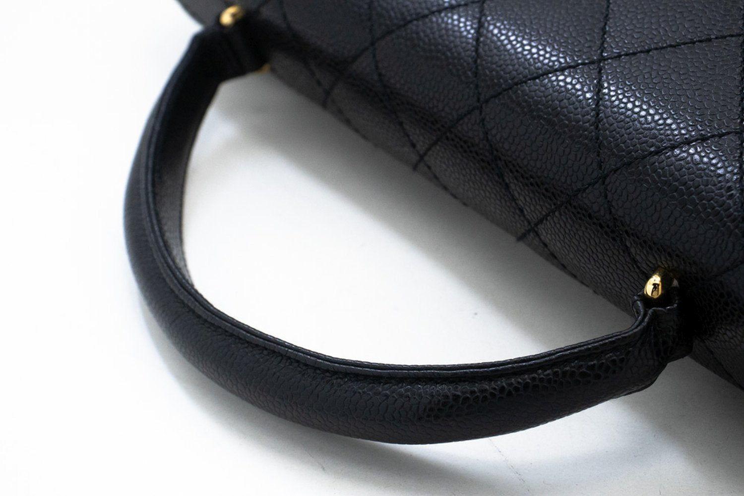 CHANEL Caviar Handtas Top Handle Tas Kelly Zwart Flap Leer Goud n63 hannari-shop