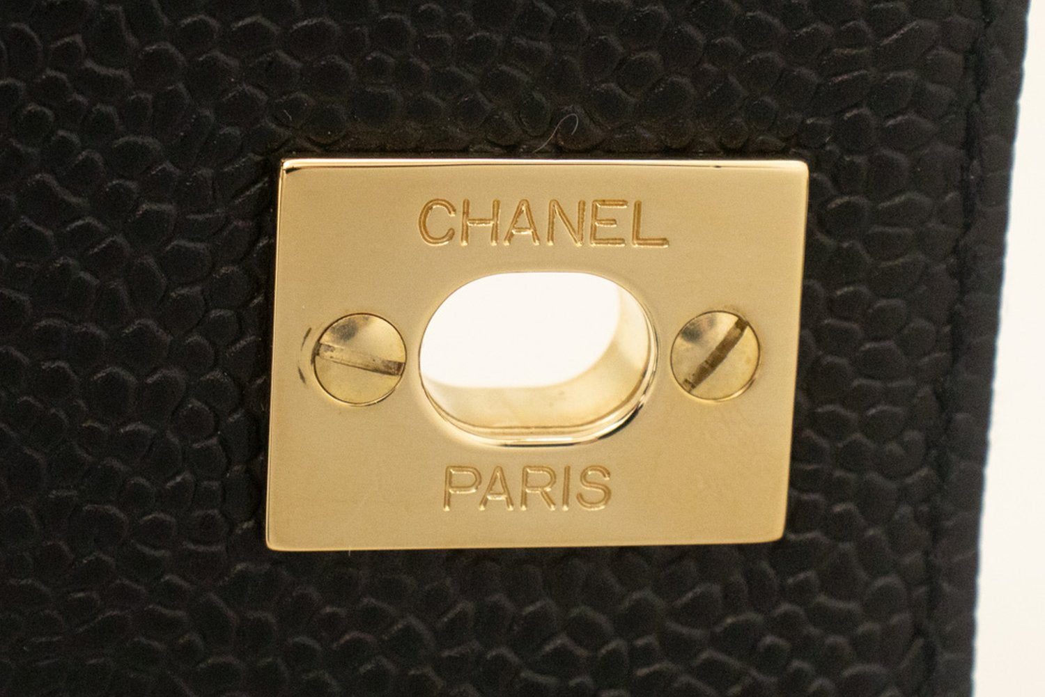 CHANEL Caviar Handtas Top Handle Tas Kelly Zwart Flap Leer Goud n63 hannari-shop