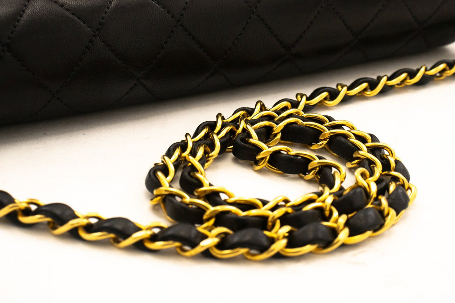 CHANEL Chain Schoudertas Clutch Zwart Gewatteerde Flap Lambskin Portemonnee k13