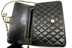 CHANEL Chain Shoulder Bag Clutch Black Quilted Flap Lambskin Purse p14 hannari-shop
