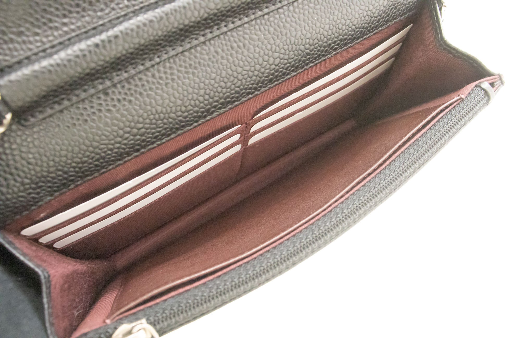 CHANEL Portemonnee Op Ketting WOC van Gegranuleerd Kalfsleer Zwarte Schoudertas p60 hannari-shop