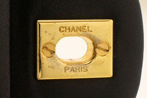 CHANEL Classic Double Flap 9" Chain Shoulder Bag Black Lambskin p88 hannari-shop