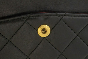 CHANEL Classic Double Flap 9" Chain Shoulder Bag Black Lambskin p88 hannari-shop
