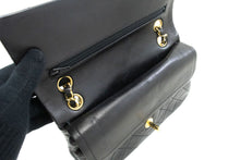 CHANEL Classic Double Flap 9" Chain Shoulder Bag Black Lambskin p88 hannari-shop