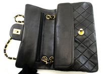 CHANEL Classic Double Flap 9" Chain Shoulder Bag Black Lambskin p88 hannari-shop