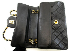 CHANEL Classic Double Flap 9" Chain Shoulder Bag Black Lambskin p88 hannari-shop