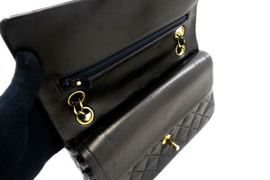 CHANEL Classic Double Flap 9" Chain Shoulder Bag Black Lambskin p90 hannari-shop