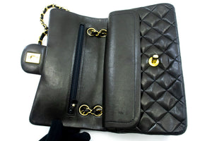 CHANEL Classic Double Flap 9" Chain Shoulder Bag Black Lambskin p90 hannari-shop