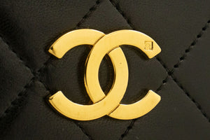 CHANEL Full Flap Chain Shoulder Bag Clutch Black Quilted Lambskin p86 hannari-shop