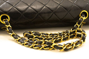 CHANEL Classic Double Flap 10" Chain Shoulder Bag Black Lambskin p77 hannari-shop