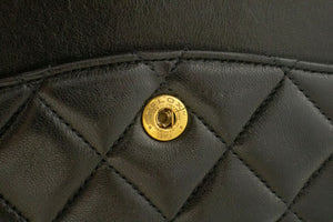 CHANEL Classic Double Flap 10" Chain Shoulder Bag Black Lambskin p77 hannari-shop