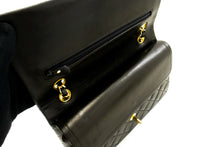 CHANEL Classic Double Flap 10" Chain Shoulder Bag Black Lambskin p77 hannari-shop