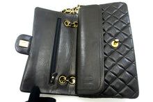 CHANEL Classic Double Flap 10" Chain Shoulder Bag Black Lambskin p77 hannari-shop