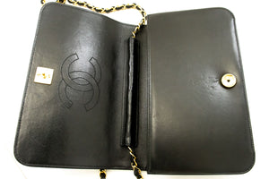 CHANEL Full Flap Chain Shoulder Bag Clutch Black Quilted Lambskin p74 hannari-shop
