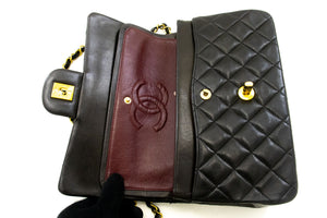 CHANEL Classic Double Flap 9" Chain Shoulder Bag Black Lambskin n70 hannari-shop