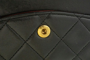 CHANEL Classic Double Flap 10" Chain Shoulder Bag Black Lambskin p87 hannari-shop