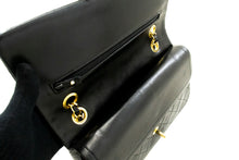 CHANEL Classic Double Flap 10" Chain Shoulder Bag Black Lambskin p87 hannari-shop