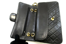CHANEL Classic Double Flap 10" Chain Shoulder Bag Black Lambskin p87 hannari-shop