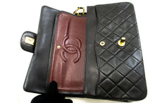CHANEL Classic Double Flap 10" Chain Shoulder Bag Black Lambskin p87 hannari-shop